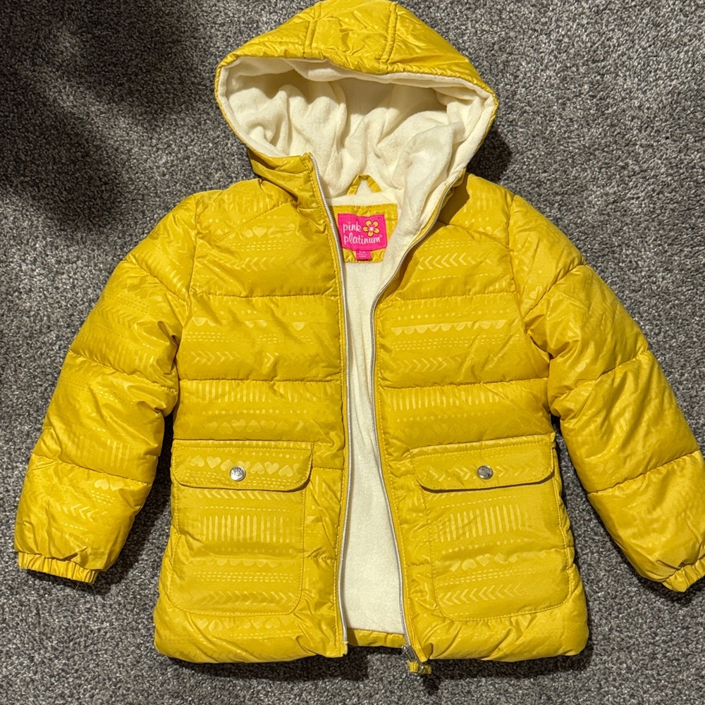 Pink Platinum Mustard Hooded Puffer Jacket